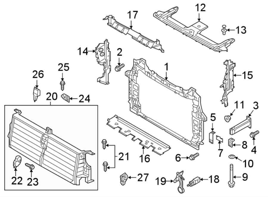 19RADIATOR SUPPORT.https://images.simplepart.com/images/parts/motor/fullsize/1382040.png