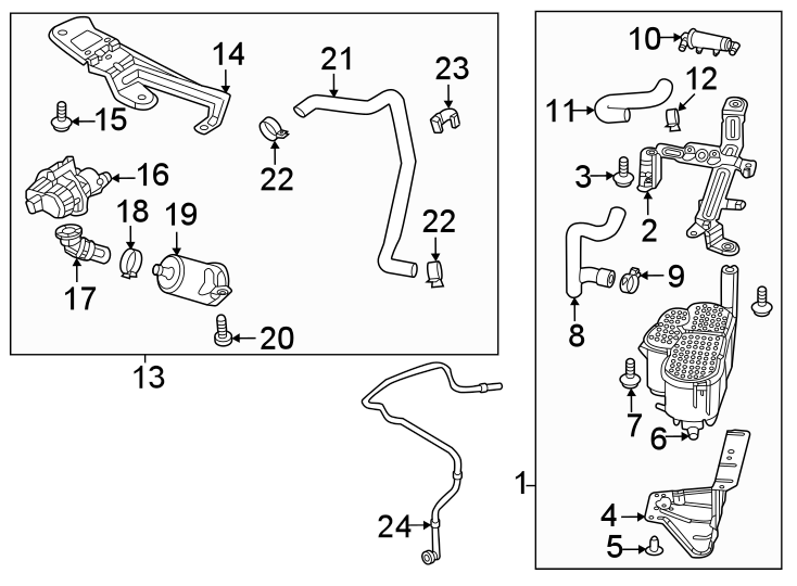 13Emission system. Emission components.https://images.simplepart.com/images/parts/motor/fullsize/1382317.png