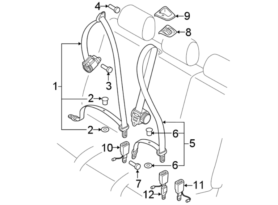 9RESTRAINT SYSTEMS. SECOND ROW SEAT BELTS.https://images.simplepart.com/images/parts/motor/fullsize/1382515.png