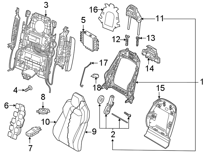 Seats & tracks. Front seat components.