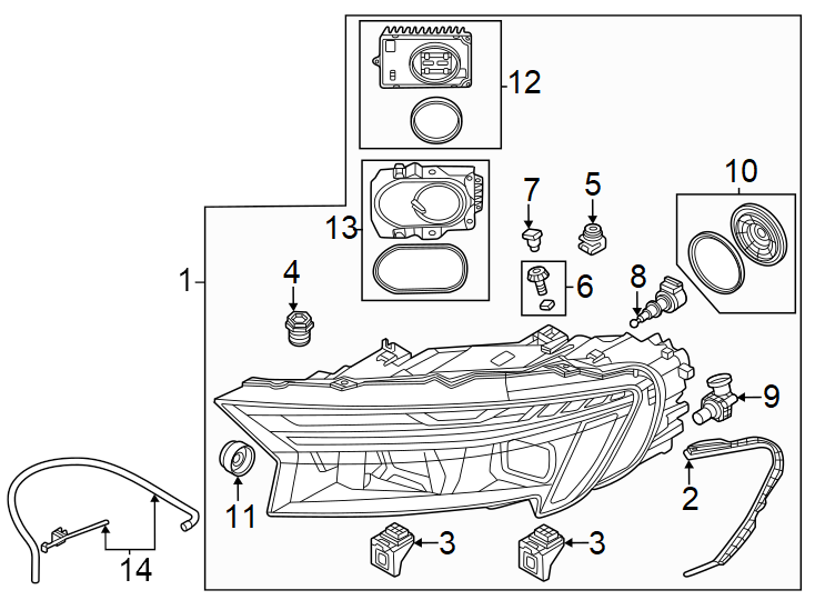 9Headlamp parts and components. Horizontal. Range. W/O LASER headlamps.https://images.simplepart.com/images/parts/motor/fullsize/1383090.png