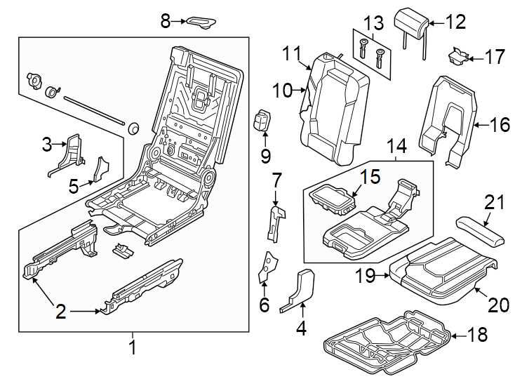 21Center seat. Lower. N0K. N0Q. N1V. Perforated leather. SQ7. Upper. Ventilation. W/FRONT standard seats. W/O s-sport seats. W/S-SPORT seats.https://images.simplepart.com/images/parts/motor/fullsize/1383563.png