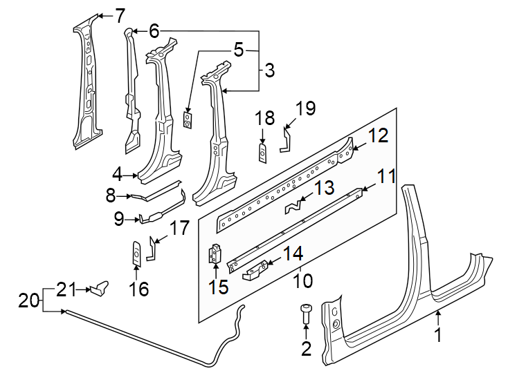 11Pillars. Rocker & floor. Center pillar & rocker.https://images.simplepart.com/images/parts/motor/fullsize/1383610.png