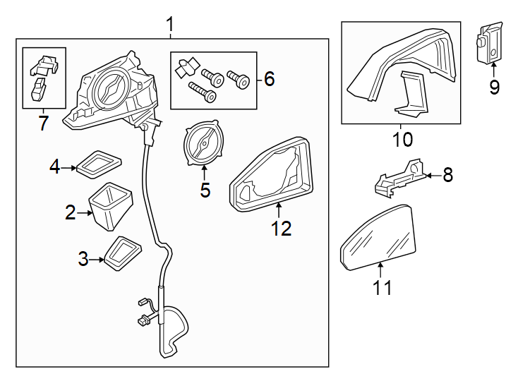 2Aluminium. Carbon mesh. Lane change assist. Lower. Primed. Upper. W/O side camera. W/SIDE camera.https://images.simplepart.com/images/parts/motor/fullsize/1383635.png