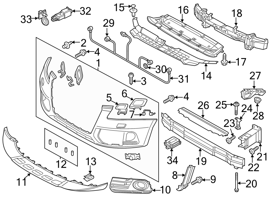 Front bumper & grille. Bumper & components.