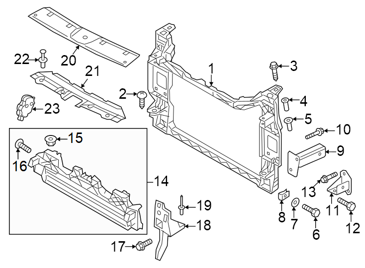 23Radiator support.https://images.simplepart.com/images/parts/motor/fullsize/1386055.png