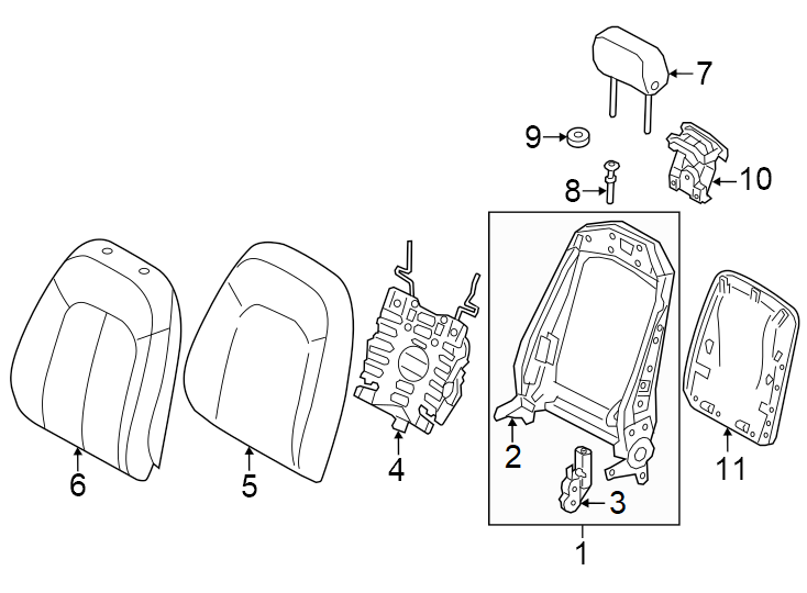 Seats & tracks. Front seat components.