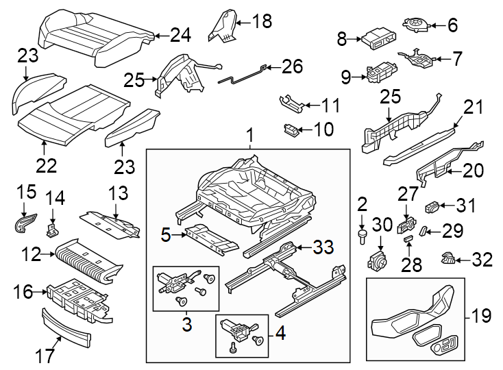 Seats & tracks. Front seat components.