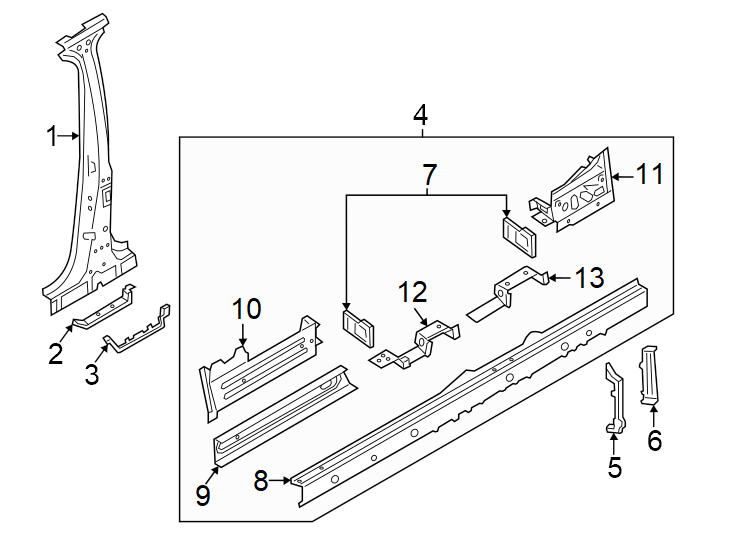 4Pillars. Rocker & floor. Center pillar & rocker.https://images.simplepart.com/images/parts/motor/fullsize/1386710.png