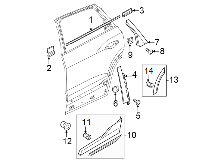 13Rear door. Exterior trim.https://images.simplepart.com/images/parts/motor/fullsize/1386775.png