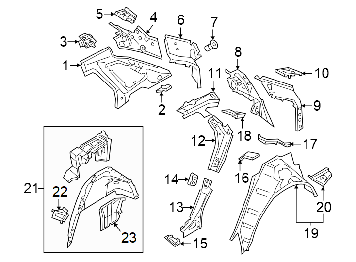 17Quarter panel. Inner structure.https://images.simplepart.com/images/parts/motor/fullsize/1386820.png