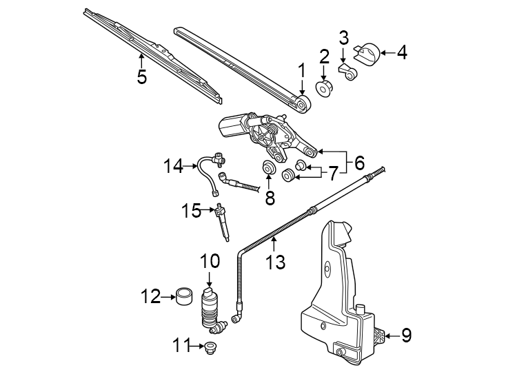 1Lift gate. Rear wiper components.https://images.simplepart.com/images/parts/motor/fullsize/1386920.png