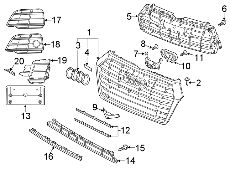 20FRONT BUMPER & GRILLE. GRILLE & COMPONENTS.https://images.simplepart.com/images/parts/motor/fullsize/1387025.png