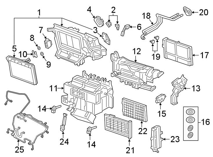 AIR CONDITIONER & HEATER. EVAPORATOR COMPONENTS.