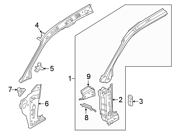 1Pillars. Rocker & floor. Hinge pillar.https://images.simplepart.com/images/parts/motor/fullsize/1387640.png