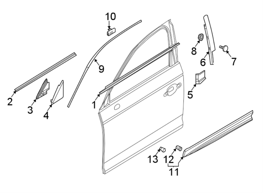 11FRONT DOOR. EXTERIOR TRIM.https://images.simplepart.com/images/parts/motor/fullsize/1387670.png