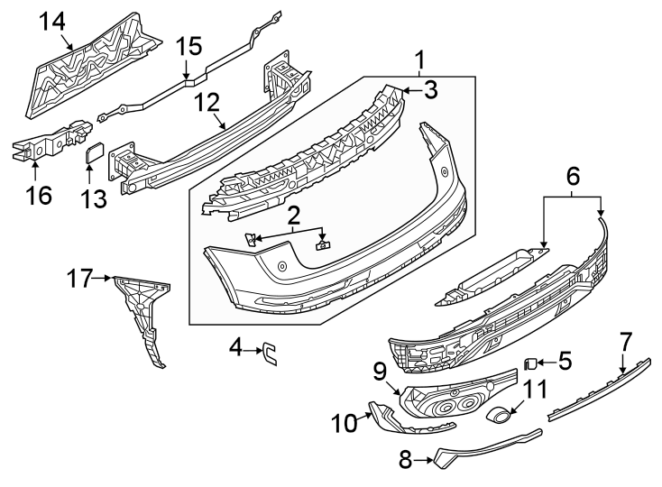 Rear bumper. Bumper & components.