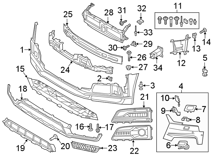 24FRONT BUMPER & GRILLE. BUMPER & COMPONENTS.https://images.simplepart.com/images/parts/motor/fullsize/1390007.png