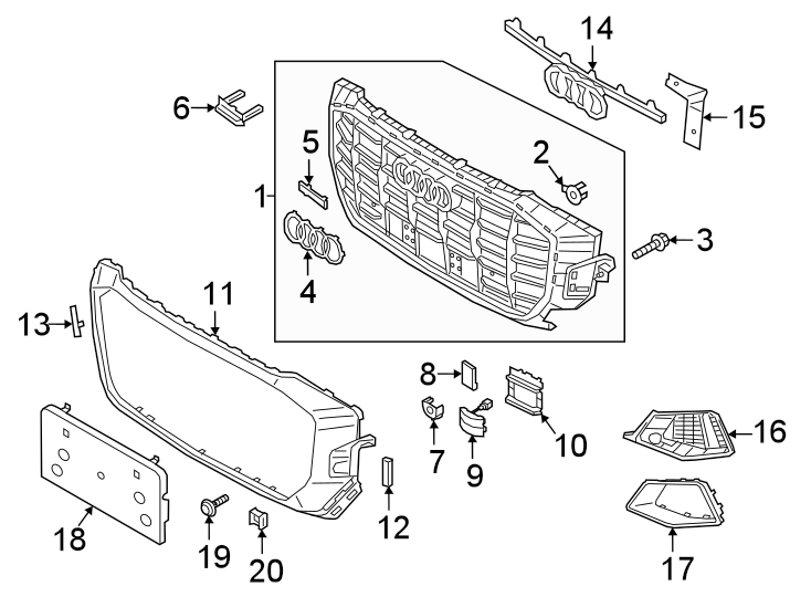 9Front bumper & grille. Grille & components.https://images.simplepart.com/images/parts/motor/fullsize/1392013.png