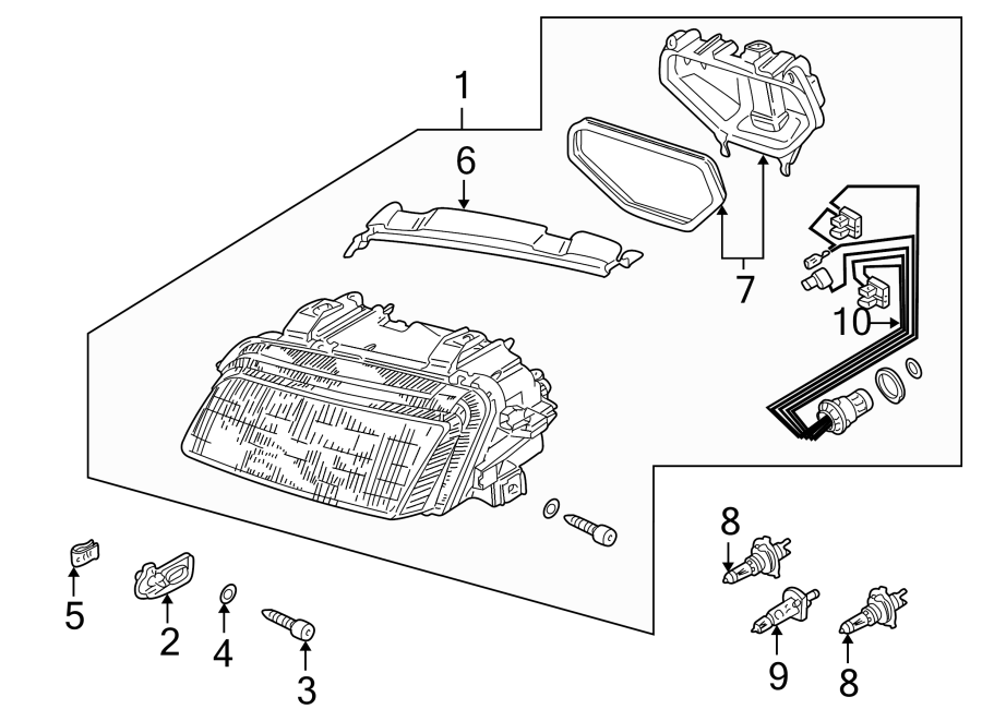 9FRONT LAMPS. HEADLAMP COMPONENTS.https://images.simplepart.com/images/parts/motor/fullsize/1396015.png