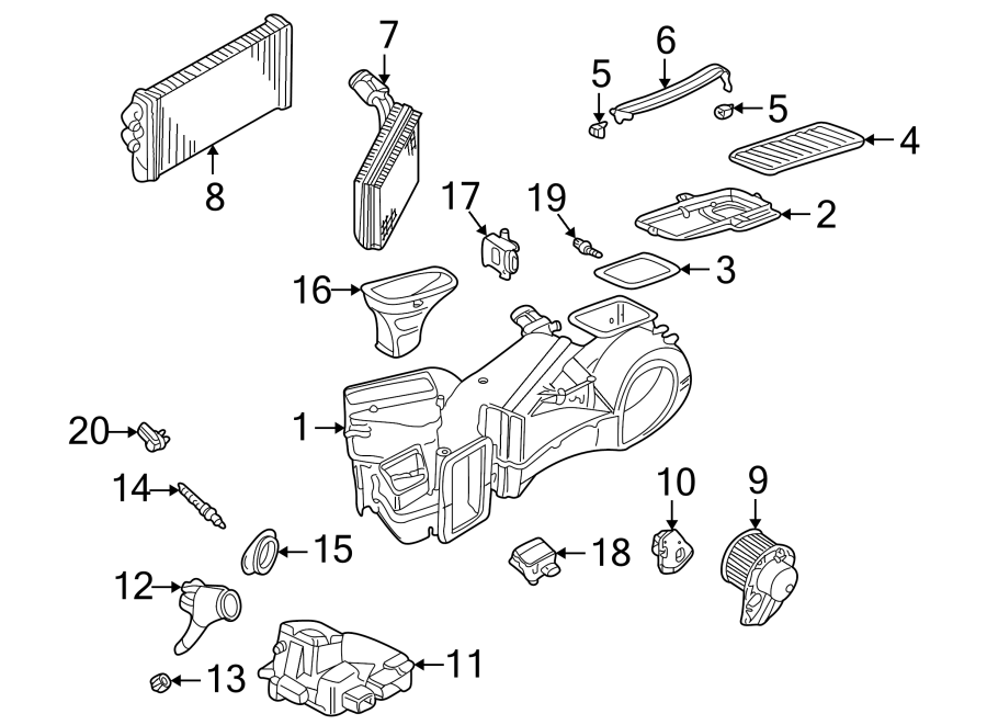 AIR CONDITIONER & HEATER. EVAPORATOR & HEATER COMPONENTS.