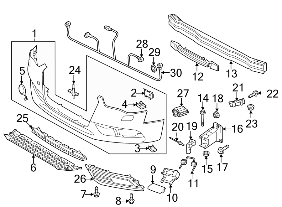 21FRONT BUMPER & GRILLE. BUMPER & COMPONENTS.https://images.simplepart.com/images/parts/motor/fullsize/1399011.png