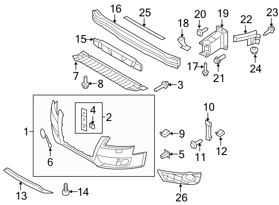 16FRONT BUMPER & GRILLE. BUMPER & COMPONENTS.https://images.simplepart.com/images/parts/motor/fullsize/1399020.png