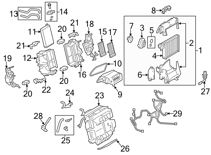 Air conditioner & heater. Evaporator components.