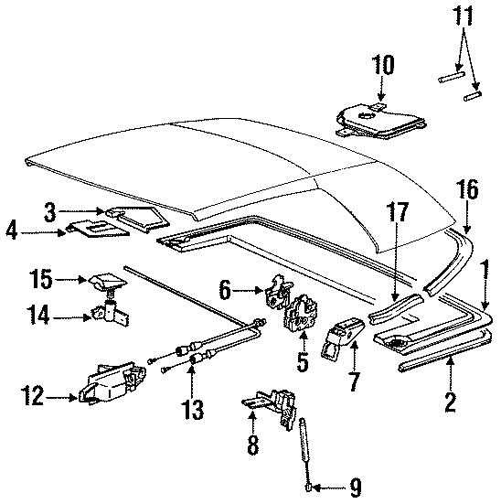 ROOF & BACK GLASS. FOLDING TOP HARDWARE.