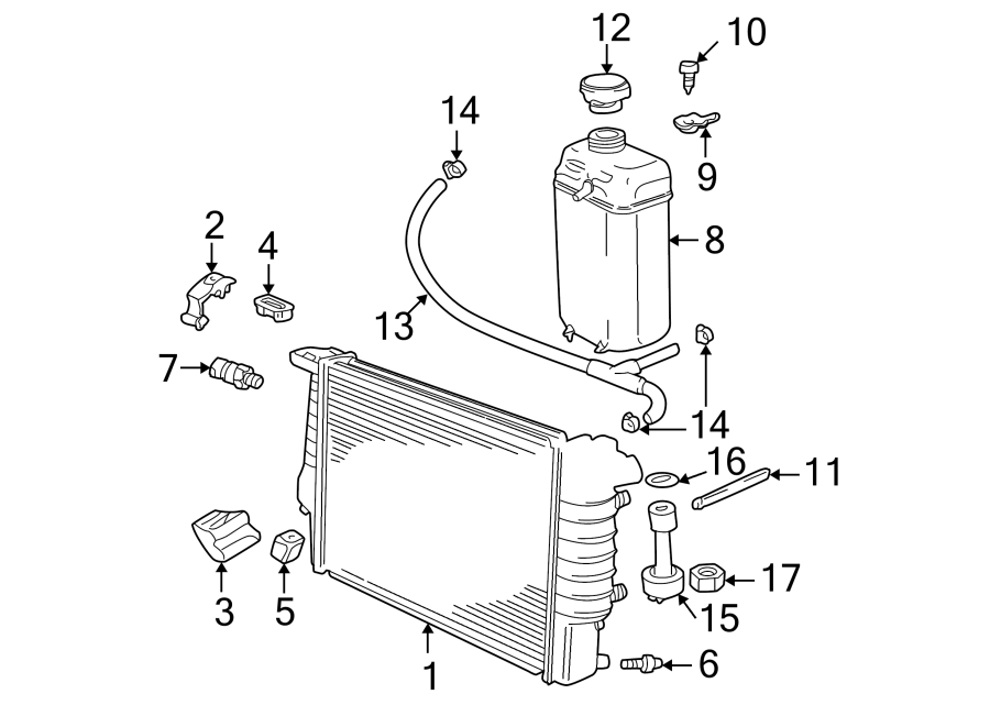 9Radiator & components.https://images.simplepart.com/images/parts/motor/fullsize/1911055.png