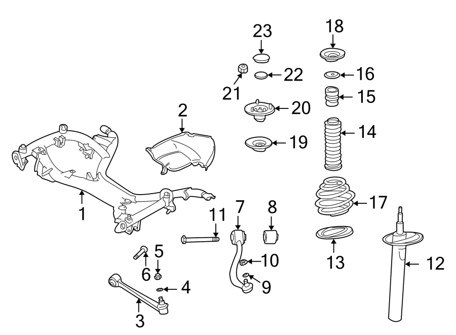 12Front suspension. Radiator support. Suspension components.https://images.simplepart.com/images/parts/motor/fullsize/1911265.png