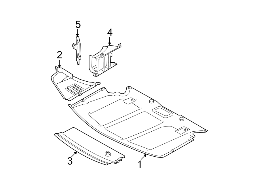 Radiator support. Splash shields.