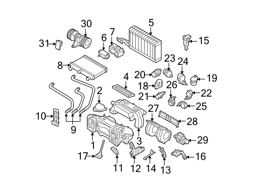 26Air conditioner & heater. Quarter panel. Evaporator & heater components.https://images.simplepart.com/images/parts/motor/fullsize/1912145.png