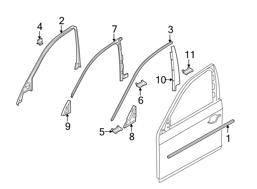 4Front door. Exterior trim.https://images.simplepart.com/images/parts/motor/fullsize/1912615.png