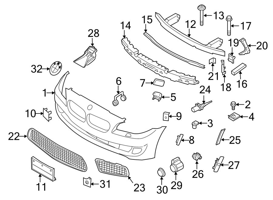 Front bumper & grille. Bumper & components.