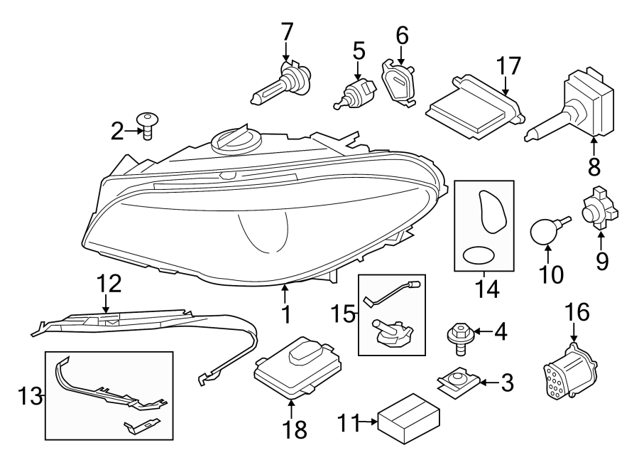 FRONT LAMPS. HEADLAMP COMPONENTS.