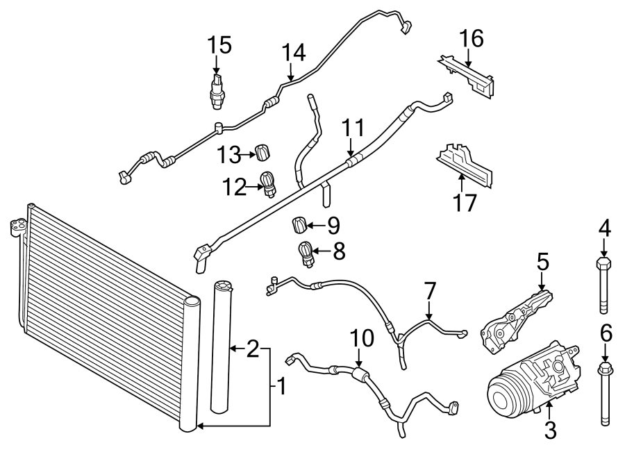 17Air conditioner & heater. Compressor & lines. Condenser.https://images.simplepart.com/images/parts/motor/fullsize/1913196.png
