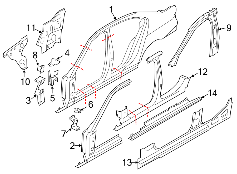 8Pillars. Rocker & floor. Center pillar & rocker. Hinge pillar. Uniside.https://images.simplepart.com/images/parts/motor/fullsize/1913620.png