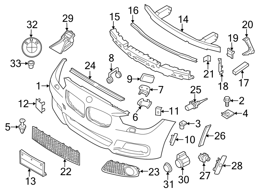 Front bumper & grille. Steering wheel. Bumper & components.