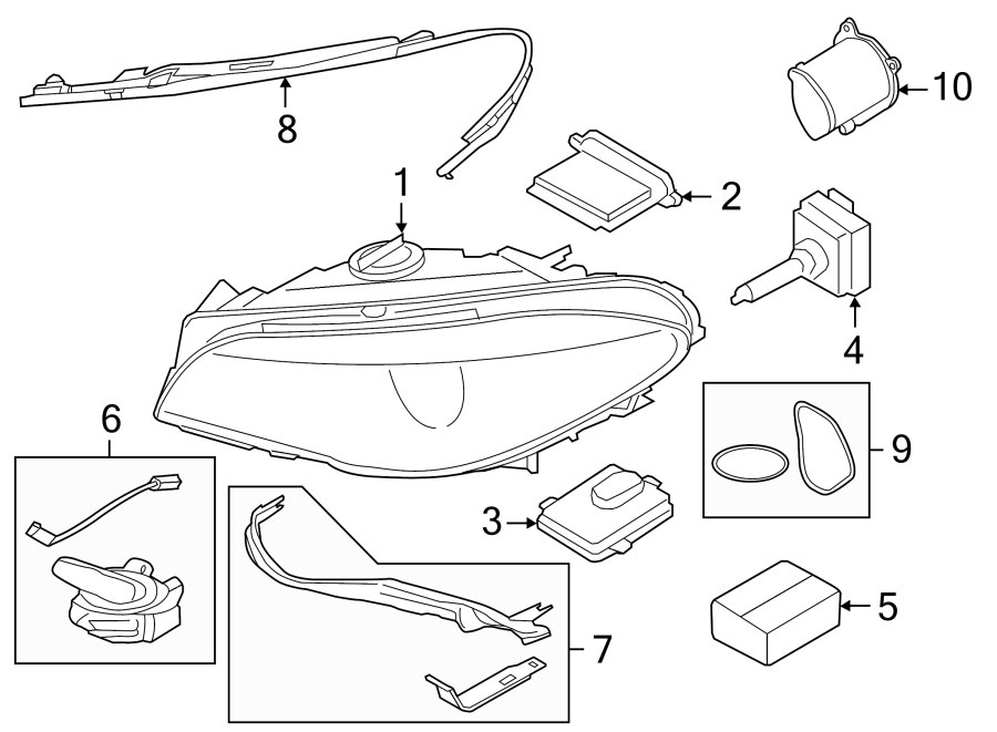 Front lamps. Trunk lid. Headlamp components.