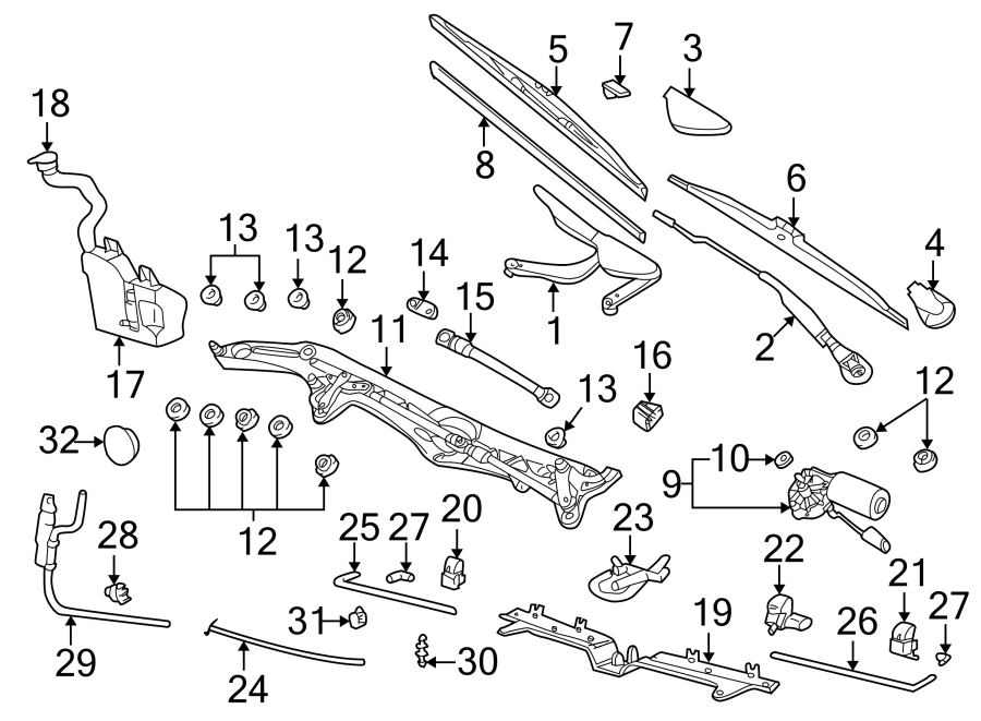 WINDSHIELD. WIPER & WASHER COMPONENTS.