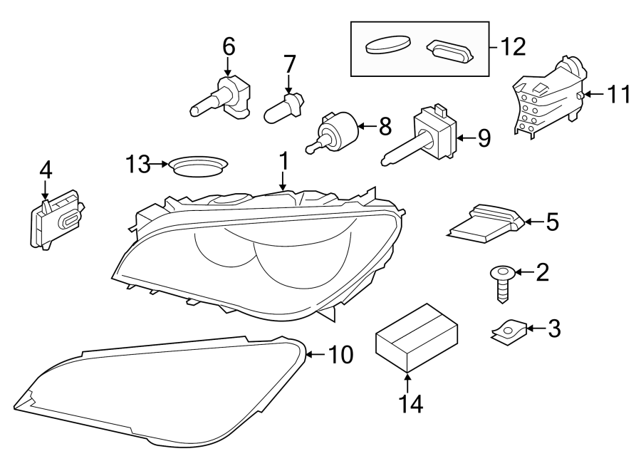 Front lamps. Headlamp components.