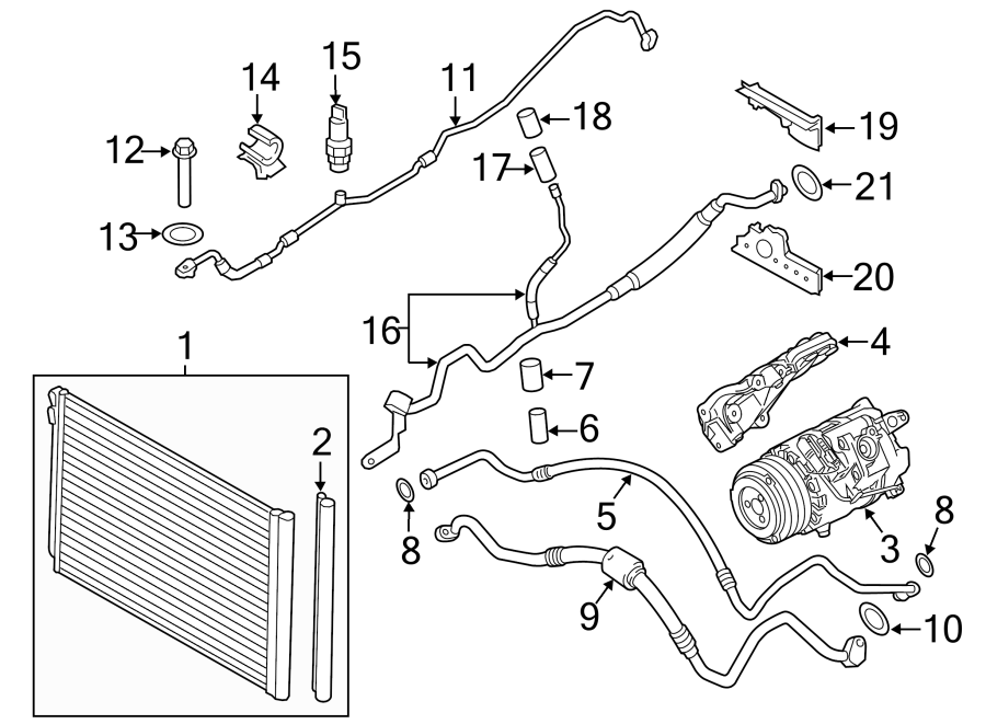 9Air conditioner & heater. Compressor & lines. Condenser.https://images.simplepart.com/images/parts/motor/fullsize/1921086.png