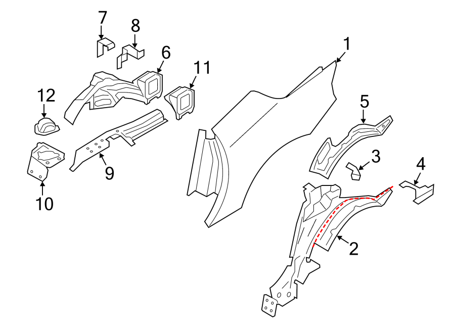 9Quarter panel. Inner structure.https://images.simplepart.com/images/parts/motor/fullsize/1925465.png