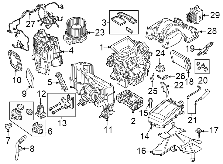 17Air conditioner & heater. Evaporator & heater components.https://images.simplepart.com/images/parts/motor/fullsize/1927105.png