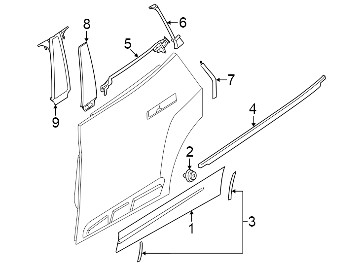 4Rear door. Exterior trim.https://images.simplepart.com/images/parts/motor/fullsize/1927740.png