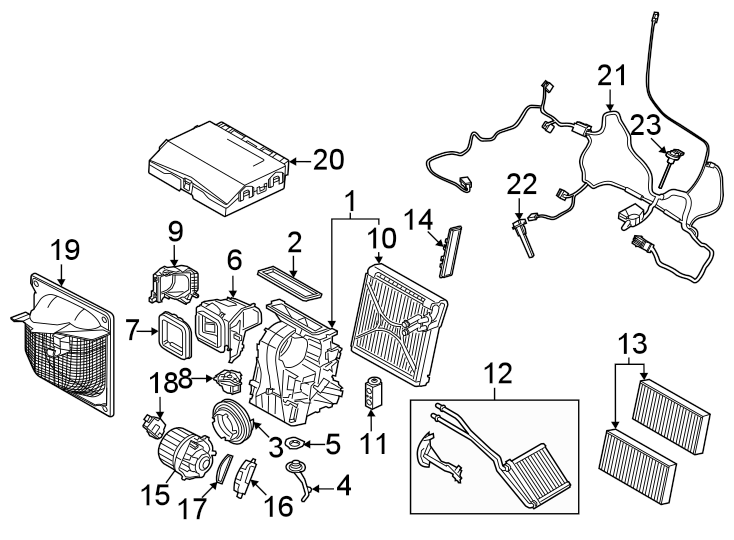 16Air conditioner & heater. Evaporator & heater components.https://images.simplepart.com/images/parts/motor/fullsize/1929125.png