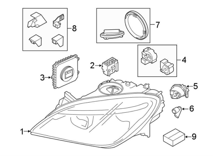 FRONT LAMPS. HEADLAMP COMPONENTS.