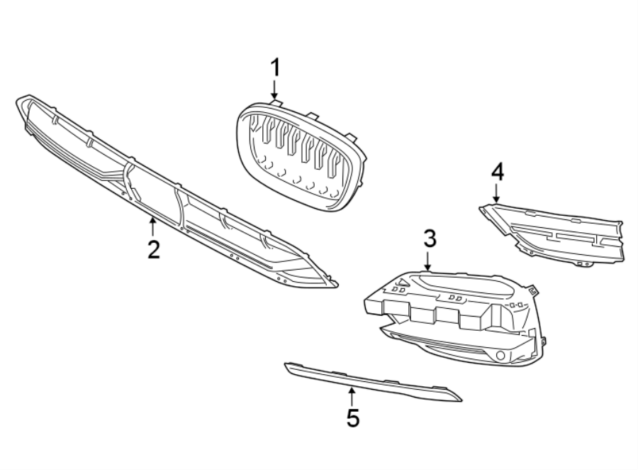 FRONT BUMPER & GRILLE. GRILLE & COMPONENTS.