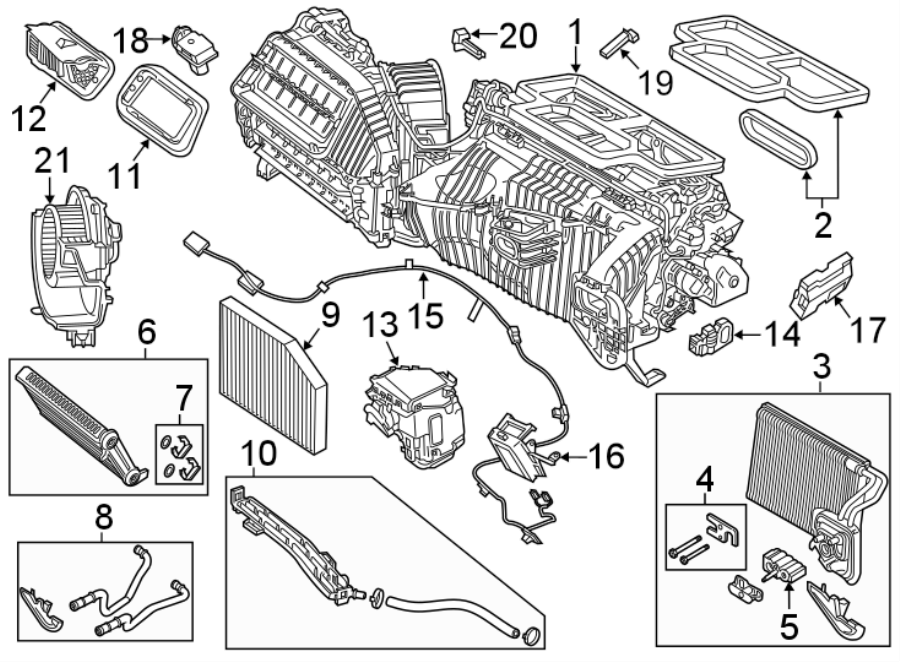 21AIR CONDITIONER & HEATER. EVAPORATOR & HEATER COMPONENTS.https://images.simplepart.com/images/parts/motor/fullsize/1937125.png